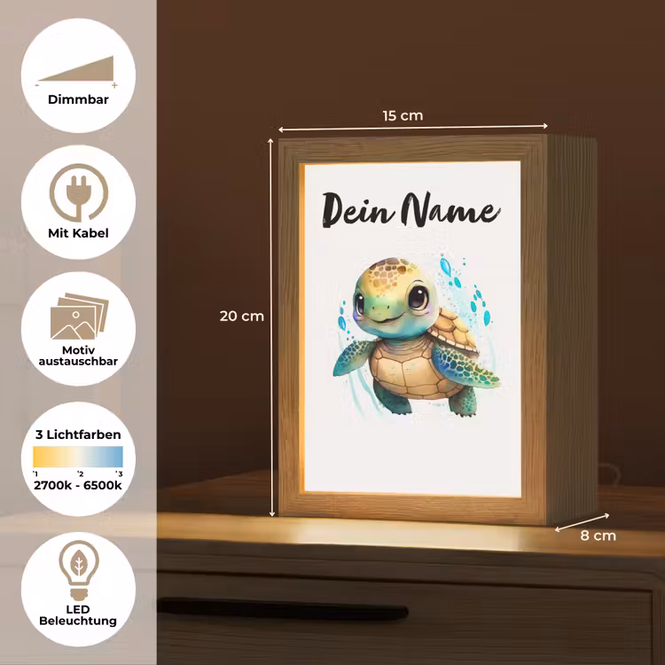 Schildpad - Waterverf - Kleuren - Dieren - Meisjes - Jongens Light Box met kabel (Kinderlampje) klein -USP_websiteoverzichtDE