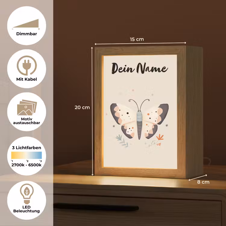 Vlinder - Vleugels - Bloemen - Beige Light Box met kabel (Kinderlampje) klein -USP_websiteoverzichtDE