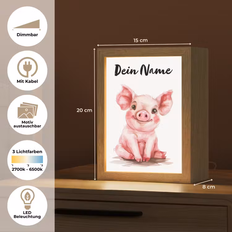 Varken - Roze - Baby dier - Boerderij dieren Light Box met kabel (Kinderlampje) klein -USP_websiteoverzichtDE