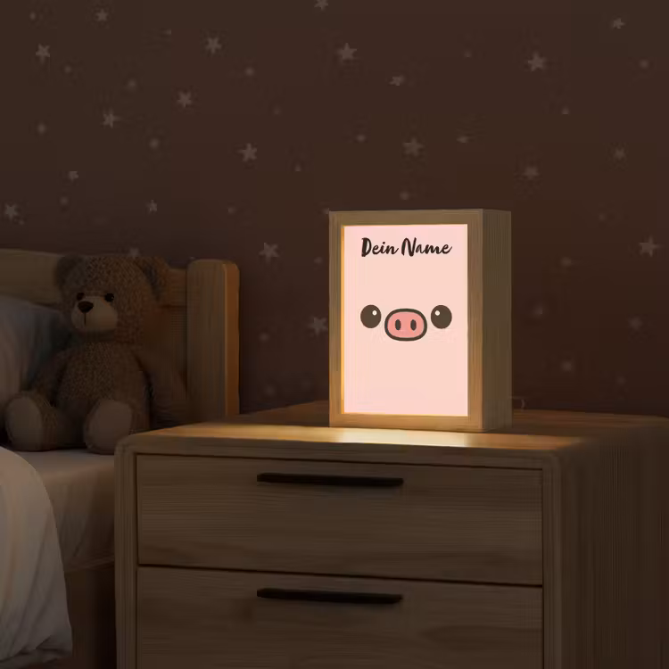Varken - Roze - Minimalistisch Light Box met kabel (Kinderlampje) klein -sfeer1_kind