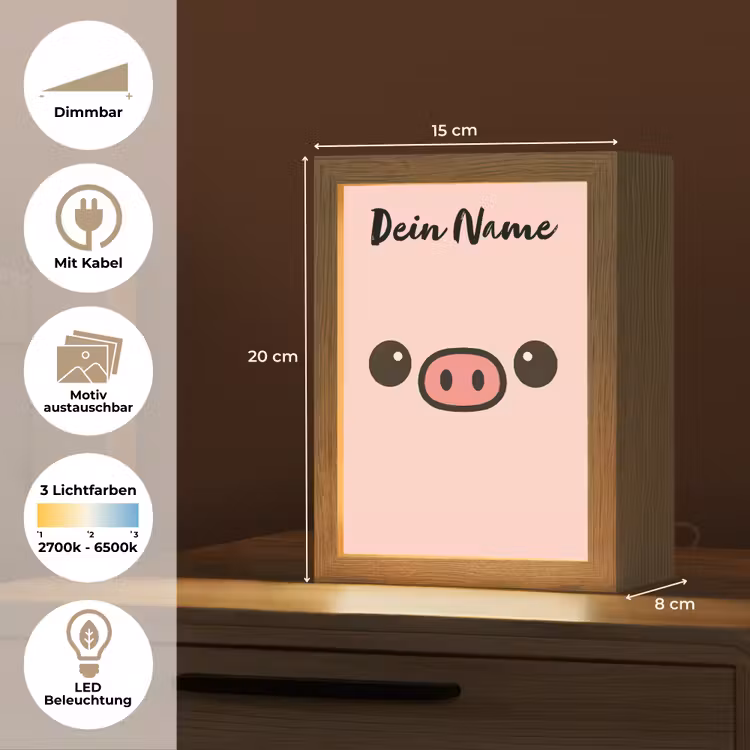 Varken - Roze - Minimalistisch Light Box met kabel (Kinderlampje) klein -USP_websiteoverzichtDE