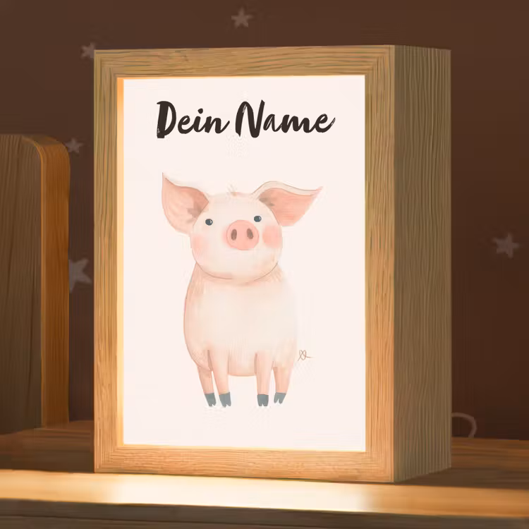 Varken - Roze - Dier - Pastel kleuren Light Box met kabel (Kinderlampje) klein -zzz_3d_website