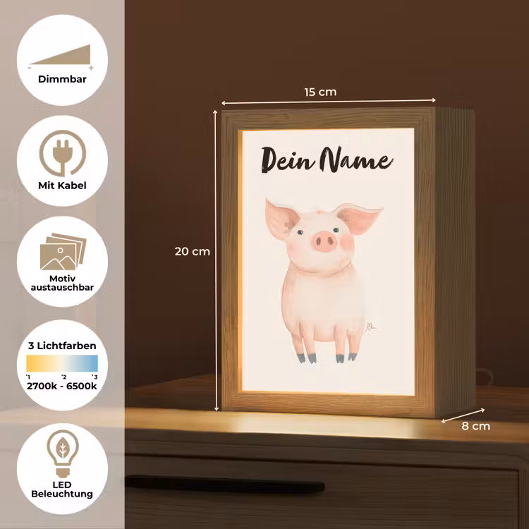 Varken - Roze - Dier - Pastel kleuren Light Box met kabel (Kinderlampje) klein -USP_websiteoverzichtDE