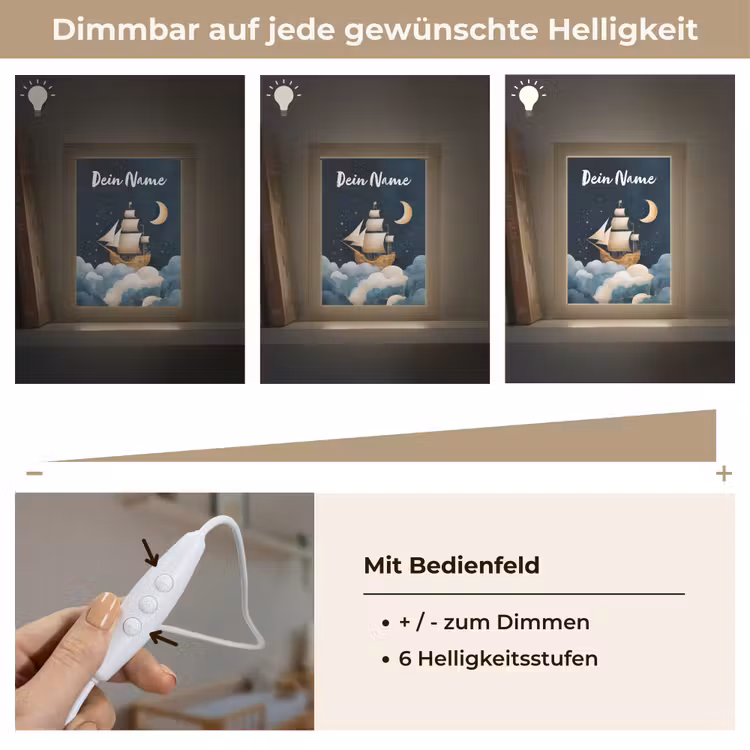 Zeilschip - Sterrenhemel - Wolken - Blauw Light Box met kabel (Kinderlampje) klein -USP_dimbaarDE