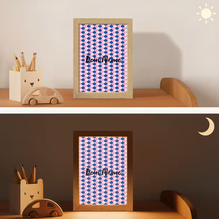 Schubben - Patroon - Blauw - Roze Light Box met kabel (Kinderlampje) klein -sfeer3_kind