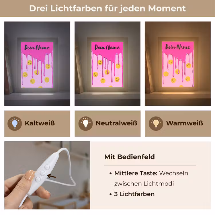 Smiley - Roze - Glazuur Light Box met kabel (Kinderlampje) klein -USP_lichtkleurDE
