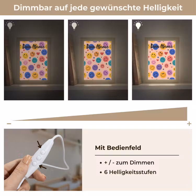 Smileys - Kleurrijk - Hartjes Light Box met kabel (Kinderlampje) klein -USP_dimbaarDE