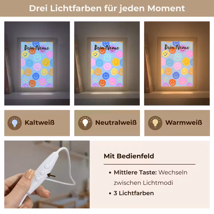 Smileys - Kleurrijk - Grappig Light Box met kabel (Kinderlampje) klein -USP_lichtkleurDE