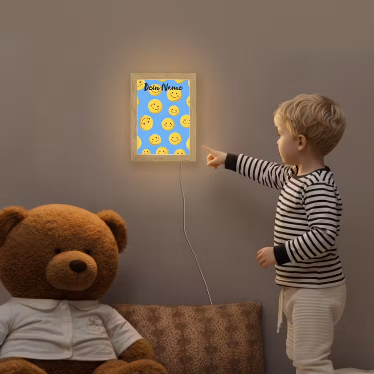 Smileys - Geel - Blauw Light Box met kabel (Kinderlampje) klein -sfeer4a_kind