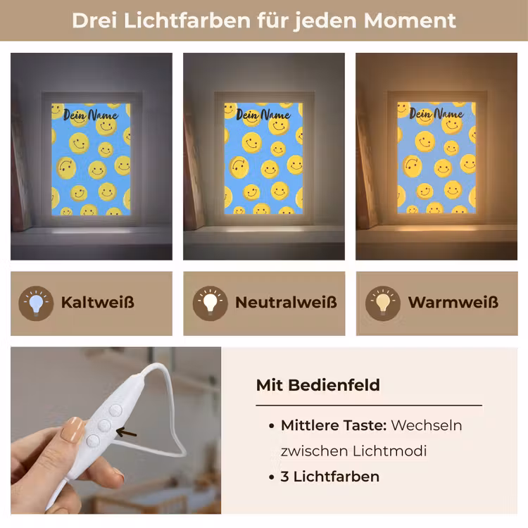 Smileys - Geel - Blauw Light Box met kabel (Kinderlampje) klein -USP_lichtkleurDE
