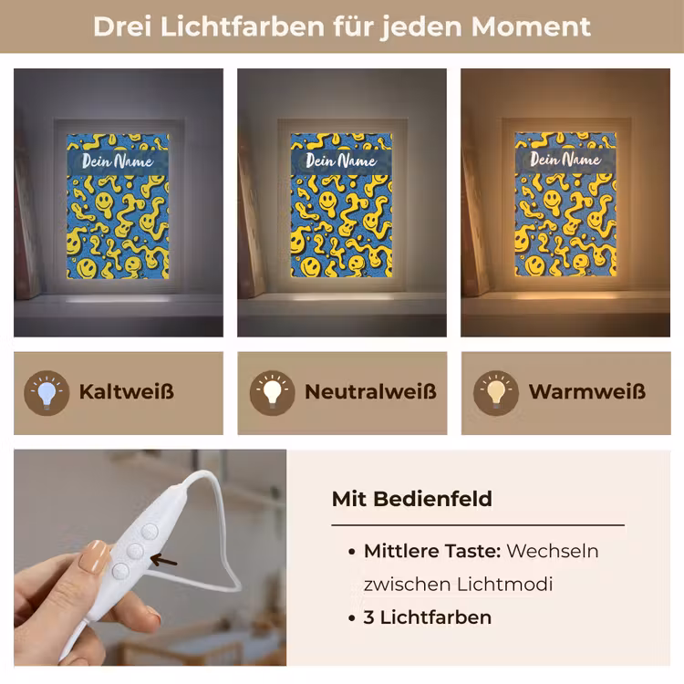 Smileys - Geel - Blauw Light Box met kabel (Kinderlampje) klein -USP_lichtkleurDE