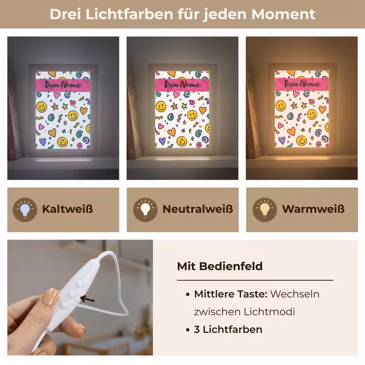 Smileys - Pictogrammen - Kleurrijk Light Box met kabel (Kinderlampje) klein -USP_lichtkleurDE