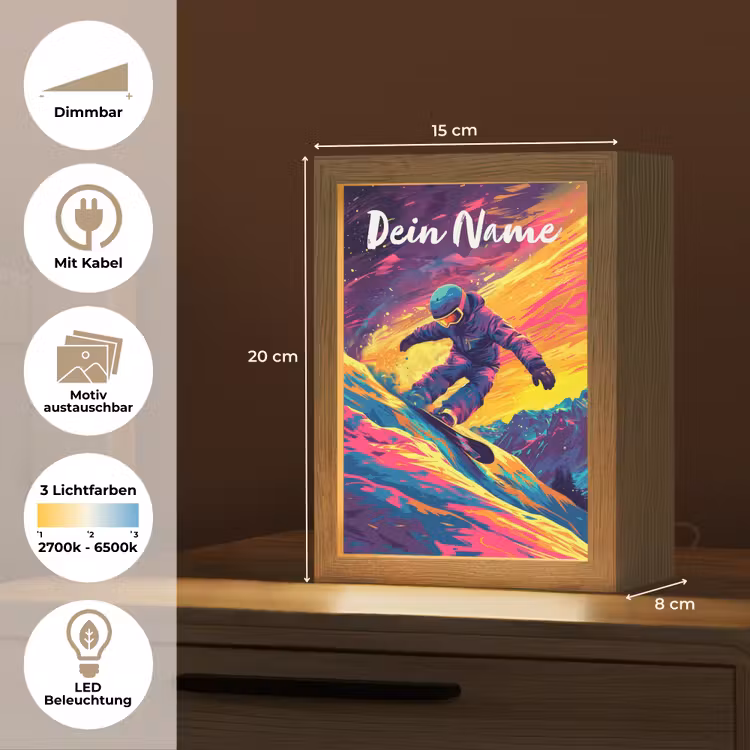 Snowboarden - Sneeuw - Kleurrijk Light Box met kabel (Kinderlampje) klein -USP_websiteoverzichtDE
