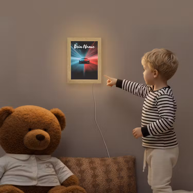 Sportauto - Blauw - Neon - Stad Light Box met kabel (Kinderlampje) klein -sfeer4a_kind