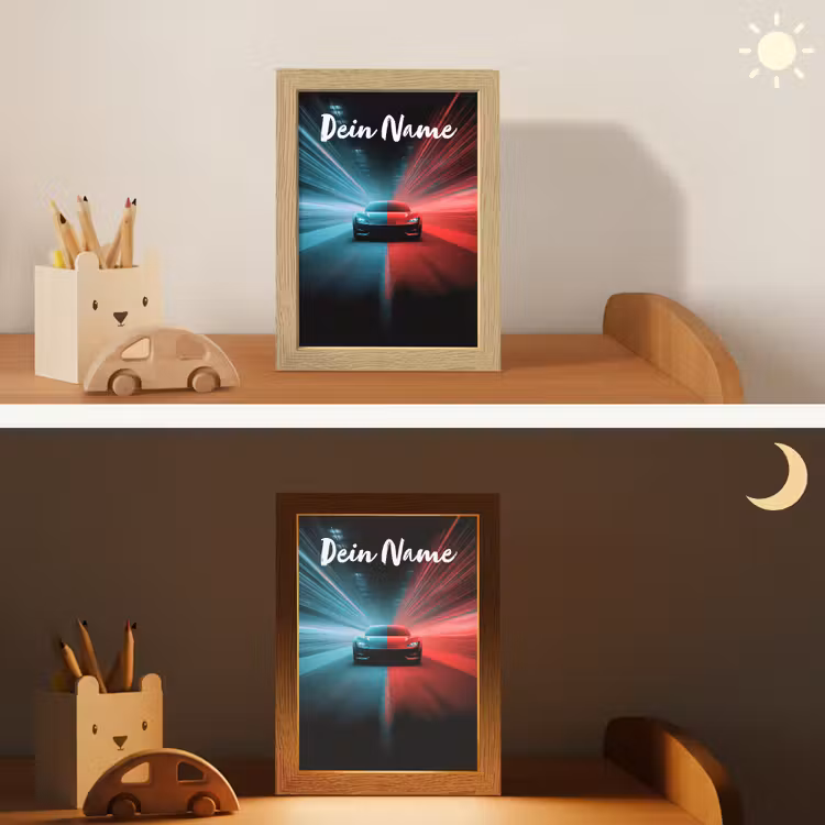 Sportauto - Blauw - Neon - Stad Light Box met kabel (Kinderlampje) klein -sfeer3_kind