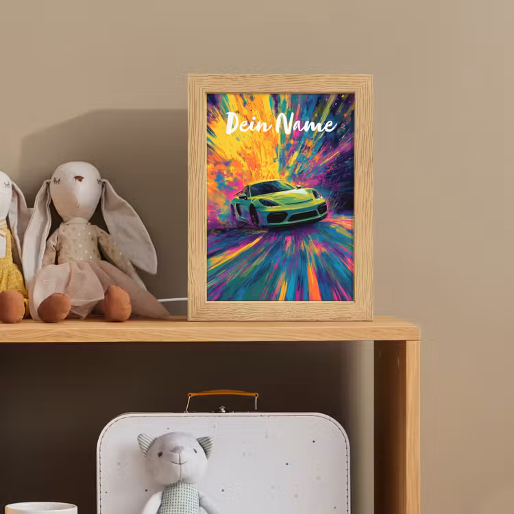 Sportauto - Groen - Verfstrepen - Kleuren Light Box met kabel (Kinderlampje) klein -sfeer2_kind