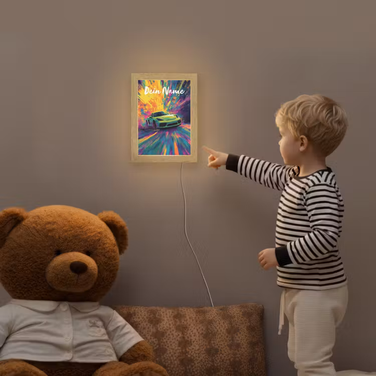 Sportauto - Groen - Verfstrepen - Kleuren Light Box met kabel (Kinderlampje) klein -sfeer4a_kind
