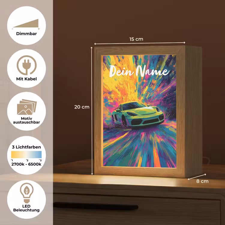 Sportauto - Groen - Verfstrepen - Kleuren Light Box met kabel (Kinderlampje) klein -USP_websiteoverzichtDE