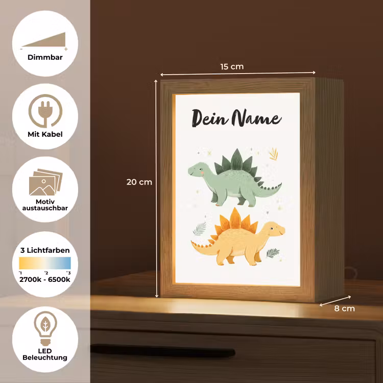 Stegosaurus - Sterren - Bladeren - Minimalistisch Light Box met kabel (Kinderlampje) klein -USP_websiteoverzichtDE