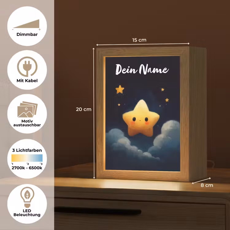 Ster - Gezichtje - Nacht - Wolken Light Box met kabel (Kinderlampje) klein -USP_websiteoverzichtDE