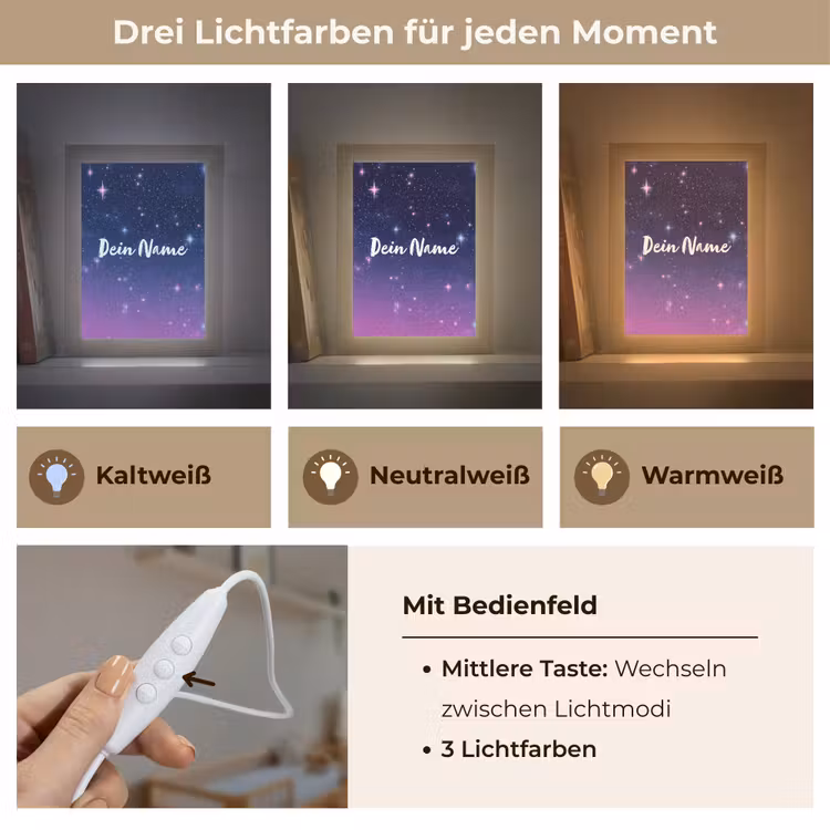 Sterren - Galaxy - Blauw - Roze Light Box met kabel (Kinderlampje) klein -USP_lichtkleurDE