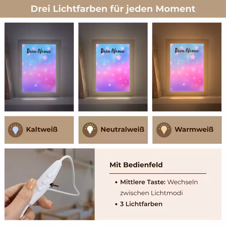 Sterren - Roze - Blauw Light Box met kabel (Kinderlampje) klein -USP_lichtkleurDE