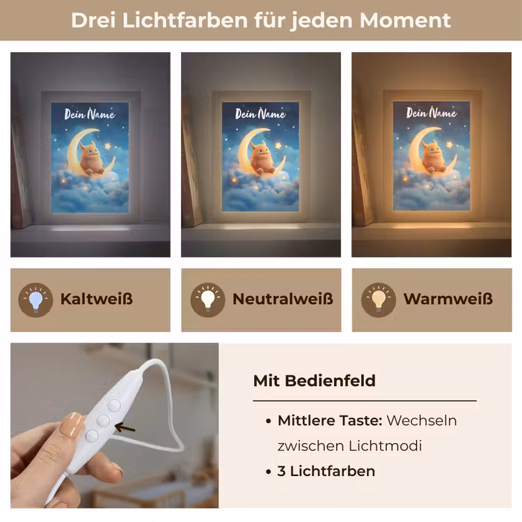 Knuffel - Monster - Maan - Wolken Light Box met kabel (Kinderlampje) klein -USP_lichtkleurDE