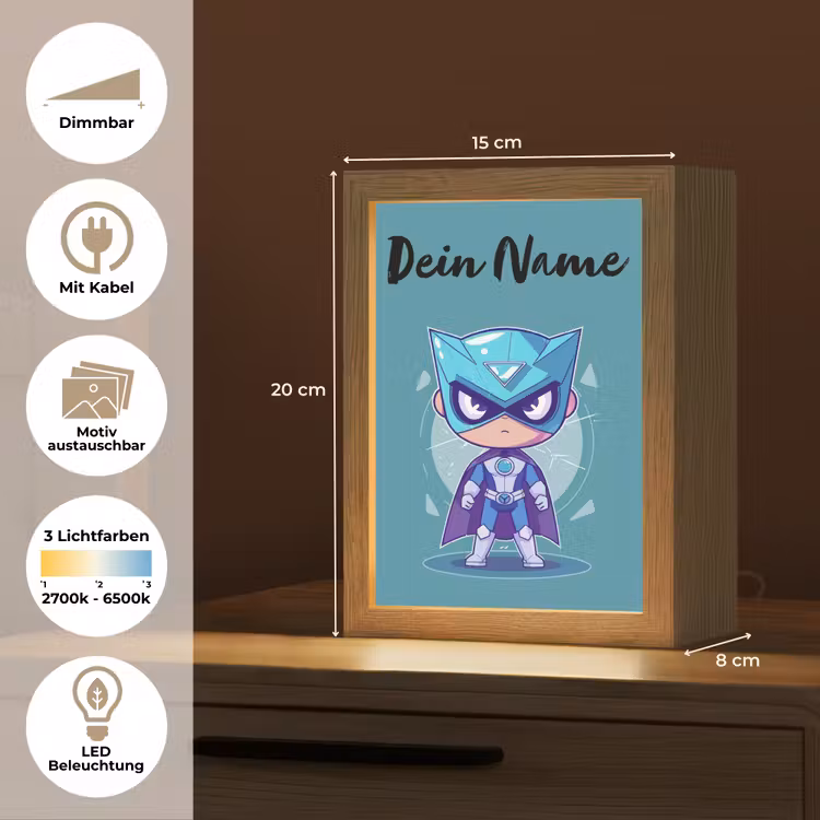 Superheld - Blauw - Jongens Light Box met kabel (Kinderlampje) klein -USP_websiteoverzichtDE