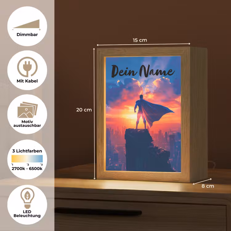 Superheld - Stad - Jongens - Kleurrijk - Zon Light Box met kabel (Kinderlampje) klein -USP_websiteoverzichtDE