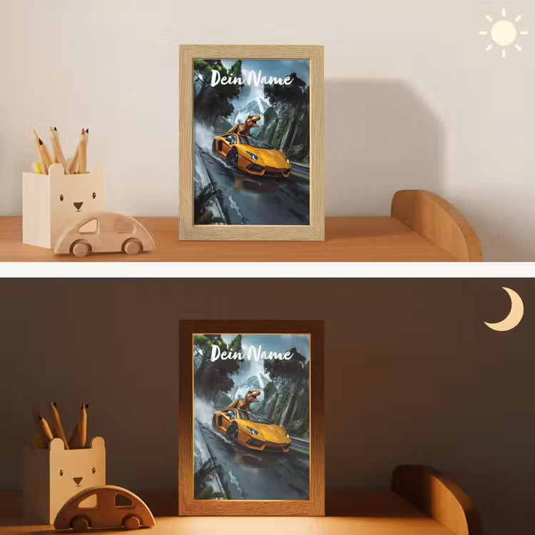 T-Rex - Auto - Regenwoud Light Box met kabel (Kinderlampje) klein -sfeer3_kind