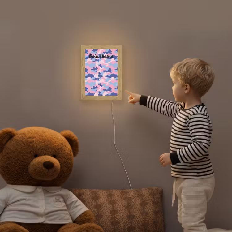 Camouflage - Roze - Blauw Light Box met kabel (Kinderlampje) klein -sfeer4a_kind