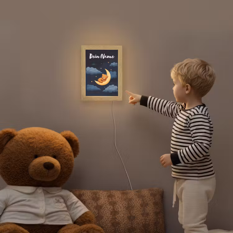 Teddybeer - Maan - Wolken - Sterren Light Box met kabel (Kinderlampje) klein -sfeer4a_kind