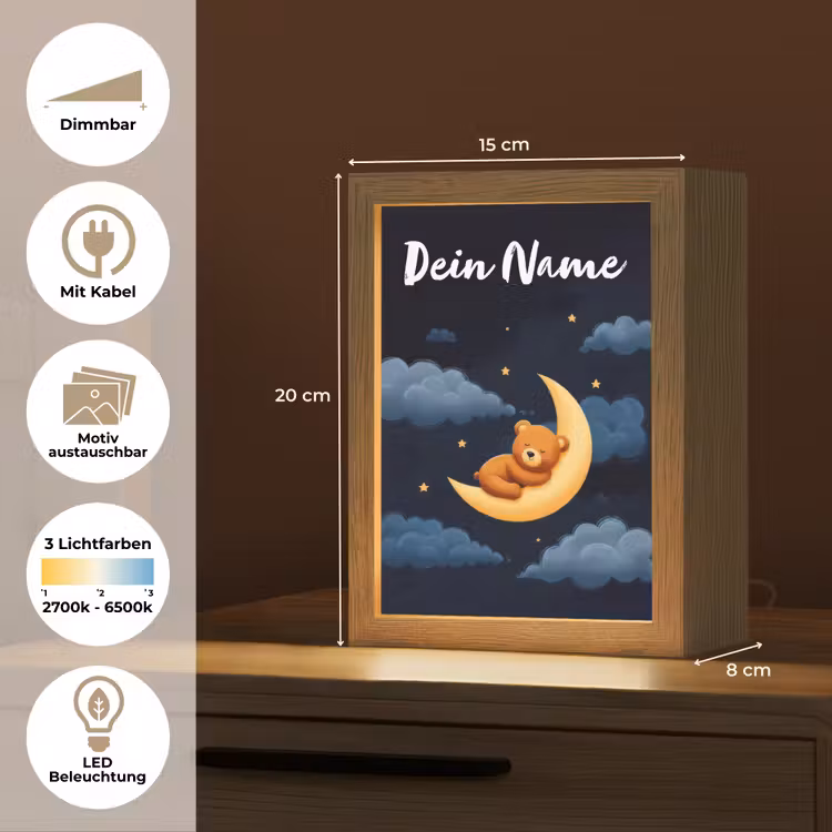 Teddybeer - Maan - Wolken - Sterren Light Box met kabel (Kinderlampje) klein -USP_websiteoverzichtDE