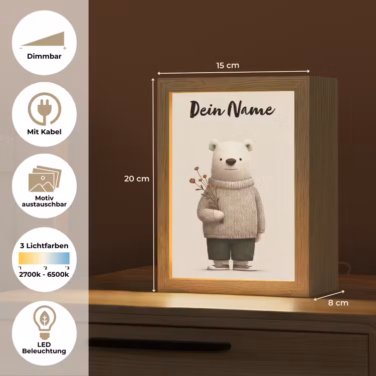 Knuffelbeer - Oranje bloemen - Vriendelijk Light Box met kabel (Kinderlampje) klein -USP_websiteoverzichtDE
