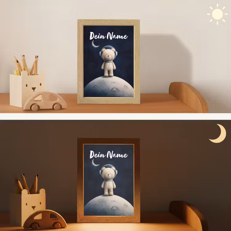 Teddybeer - Ruimtehelm - Maan - Sterren Light Box met kabel (Kinderlampje) klein -sfeer3_kind