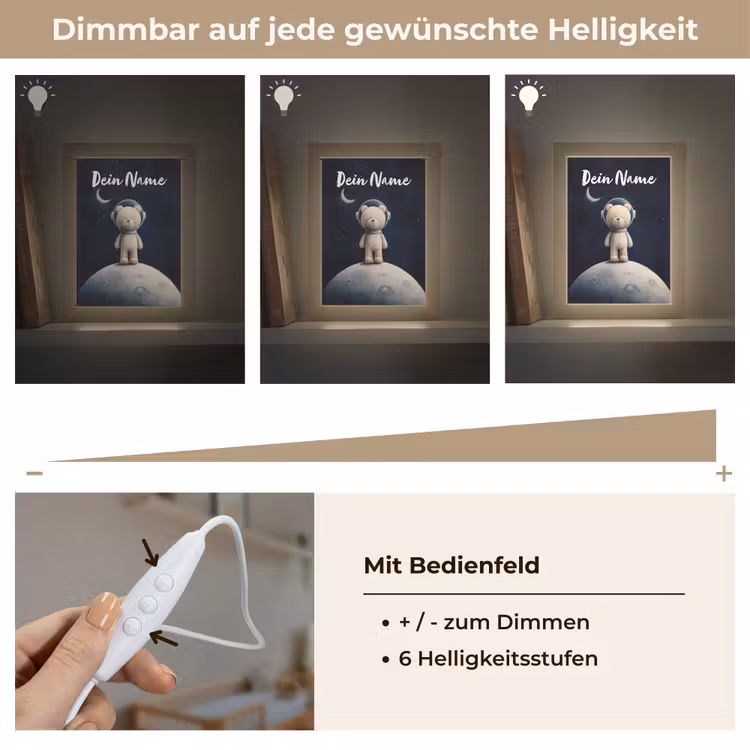 Teddybeer - Ruimtehelm - Maan - Sterren Light Box met kabel (Kinderlampje) klein -USP_dimbaarDE