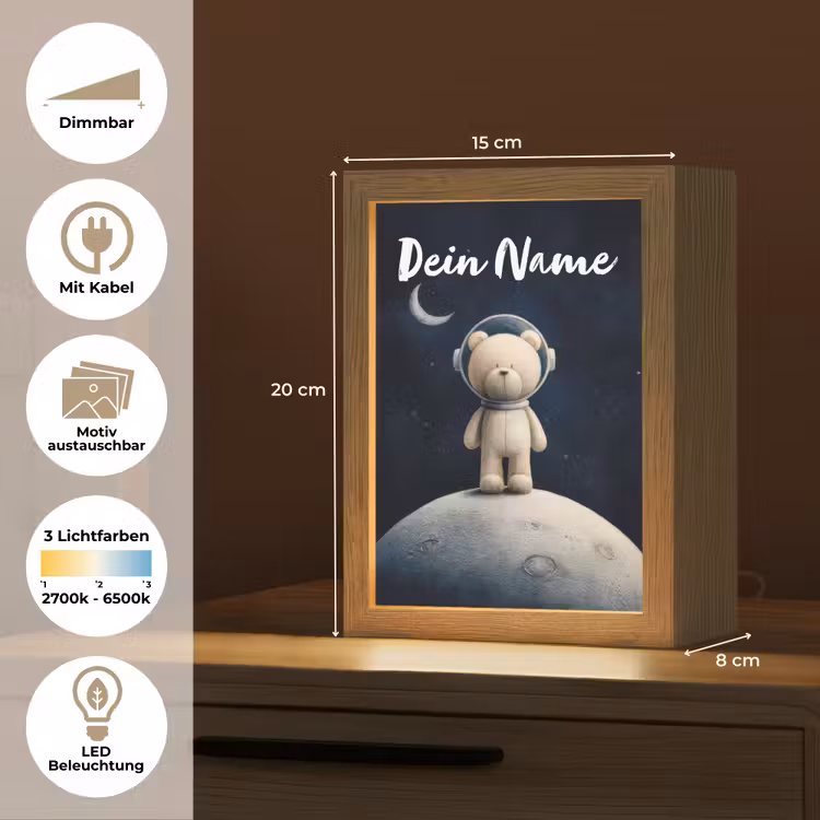 Teddybeer - Ruimtehelm - Maan - Sterren Light Box met kabel (Kinderlampje) klein -USP_websiteoverzichtDE