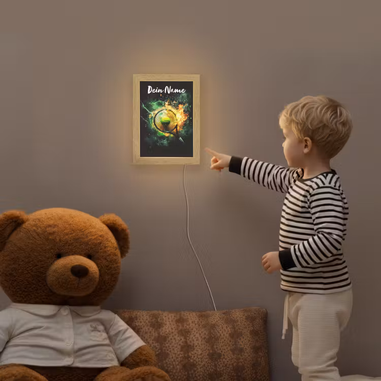 Tennis - Racket - Vuur - Groen Light Box met kabel (Kinderlampje) klein -sfeer4a_kind