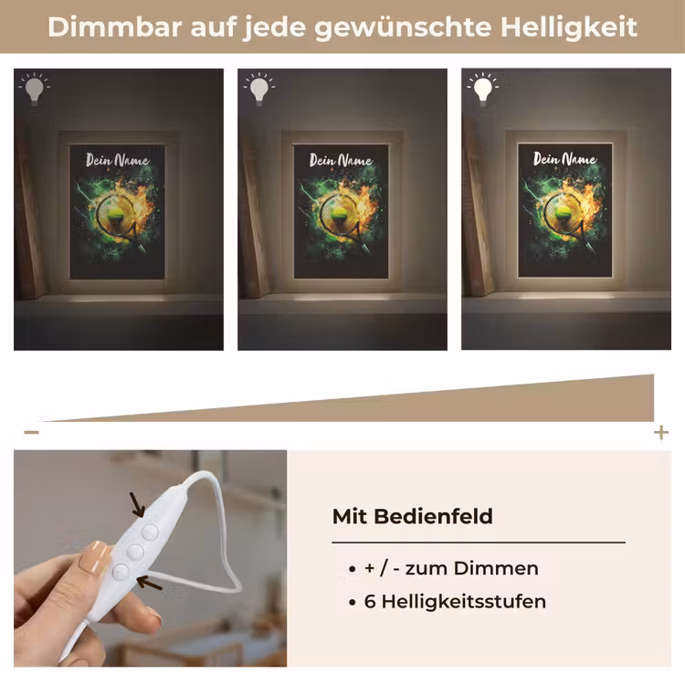 Tennis - Racket - Vuur - Groen Light Box met kabel (Kinderlampje) klein -USP_dimbaarDE