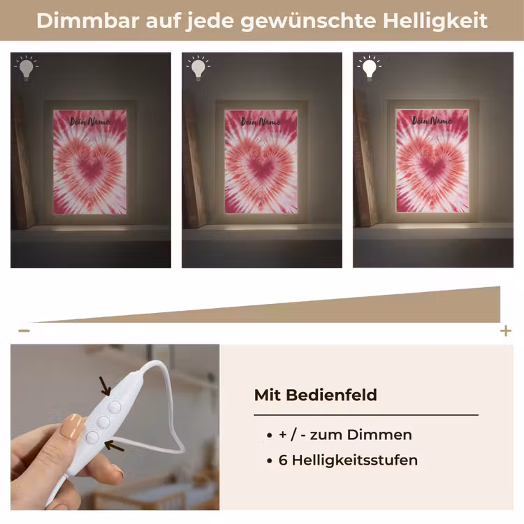 Tie Dye - Hartvorm - Roze Light Box met kabel (Kinderlampje) klein -USP_dimbaarDE