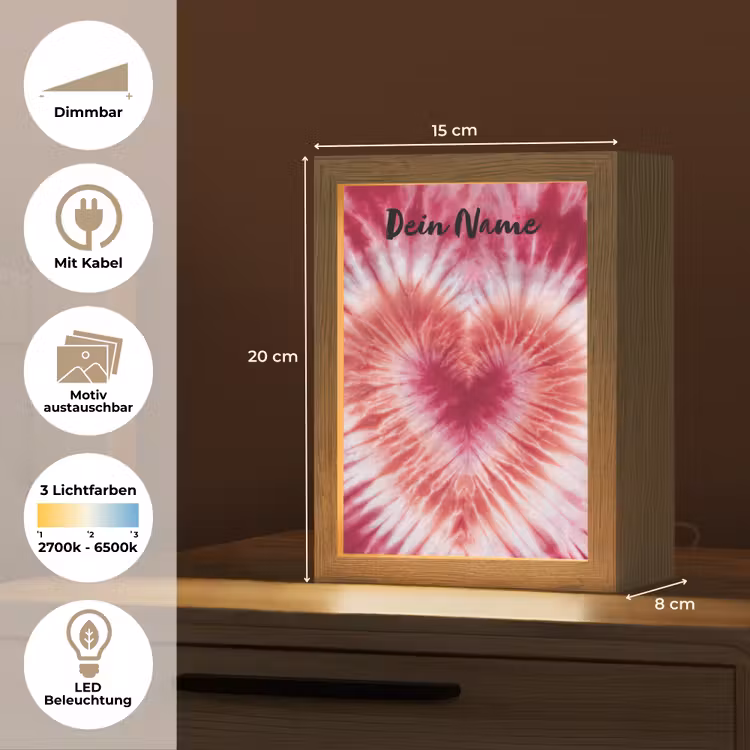 Tie Dye - Hartvorm - Roze Light Box met kabel (Kinderlampje) klein -USP_websiteoverzichtDE