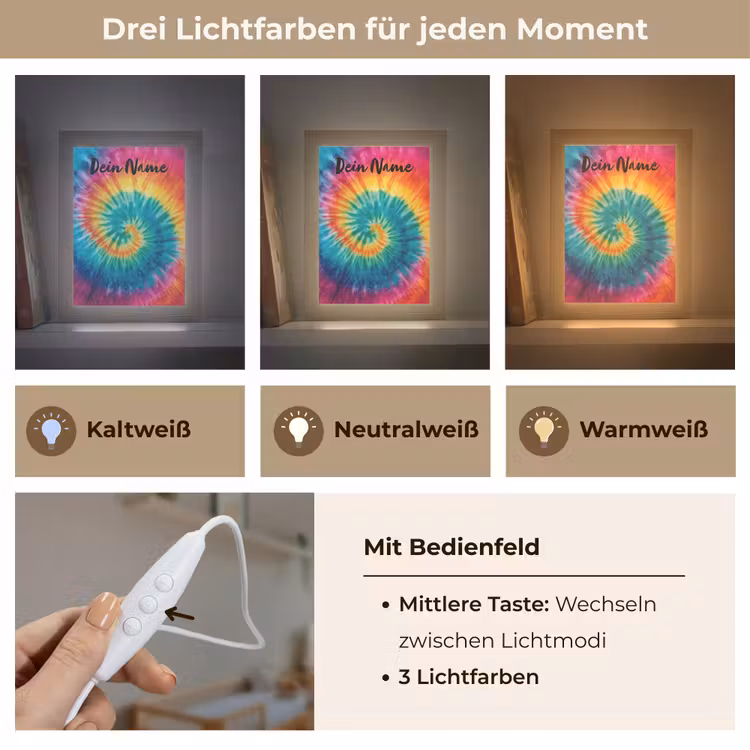 Tie Dye - Regenboogtinten - Klassiek Light Box met kabel (Kinderlampje) klein -USP_lichtkleurDE