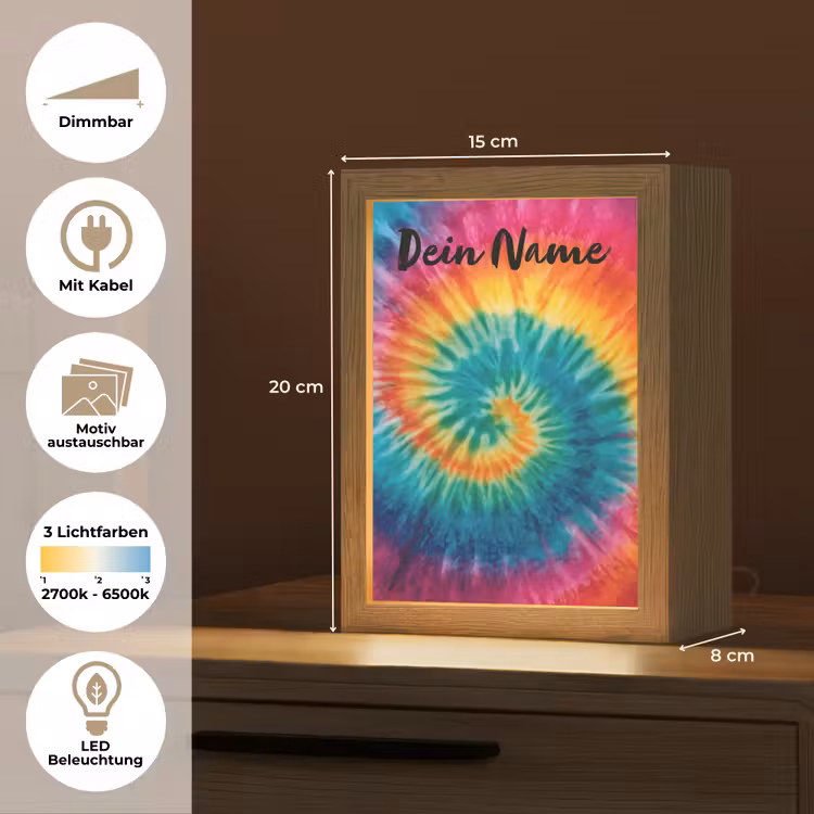 Tie Dye - Regenboogtinten - Klassiek Light Box met kabel (Kinderlampje) klein -USP_websiteoverzichtDE