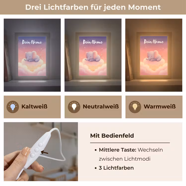 Dier - Roze - Wolken Light Box met kabel (Kinderlampje) klein -USP_lichtkleurDE