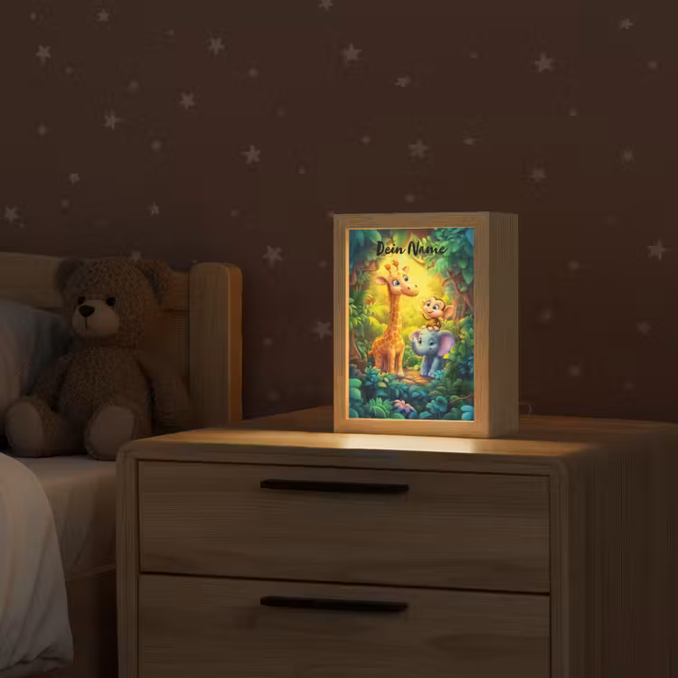Dieren - Jungle - Giraf - Olifant - Aapje Light Box met kabel (Kinderlampje) klein -sfeer1_kind