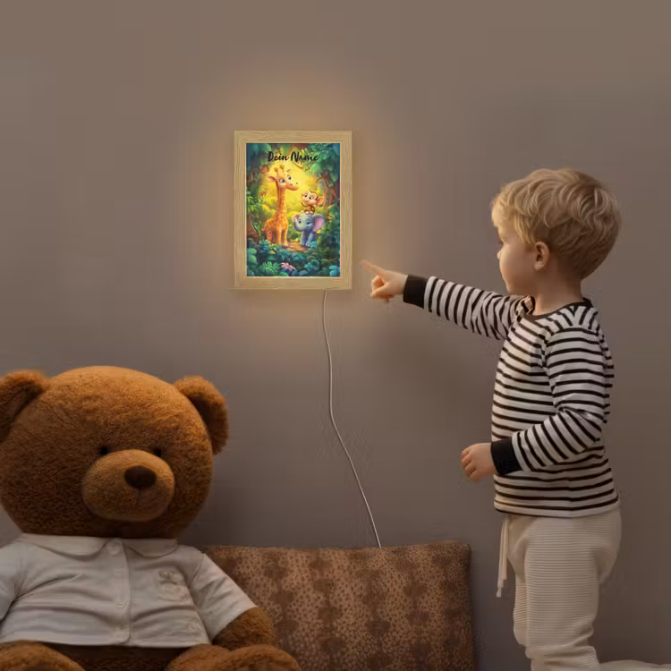 Dieren - Jungle - Giraf - Olifant - Aapje Light Box met kabel (Kinderlampje) klein -sfeer4a_kind