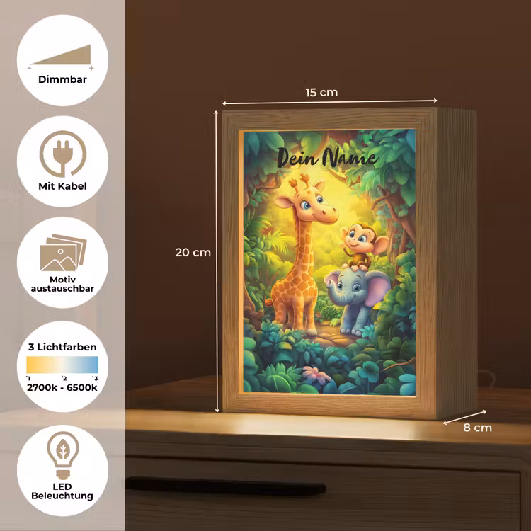 Dieren - Jungle - Giraf - Olifant - Aapje Light Box met kabel (Kinderlampje) klein -USP_websiteoverzichtDE