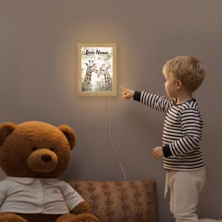 Dieren - Giraffe - Bladeren - Kinderen Light Box met kabel (Kinderlampje) klein -sfeer4a_kind