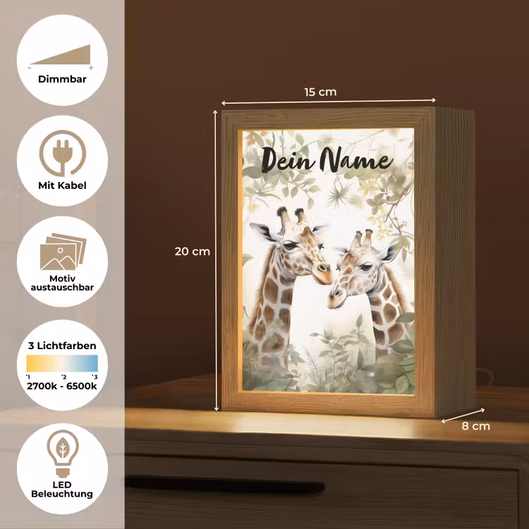Dieren - Giraffe - Bladeren - Kinderen Light Box met kabel (Kinderlampje) klein -USP_websiteoverzichtDE