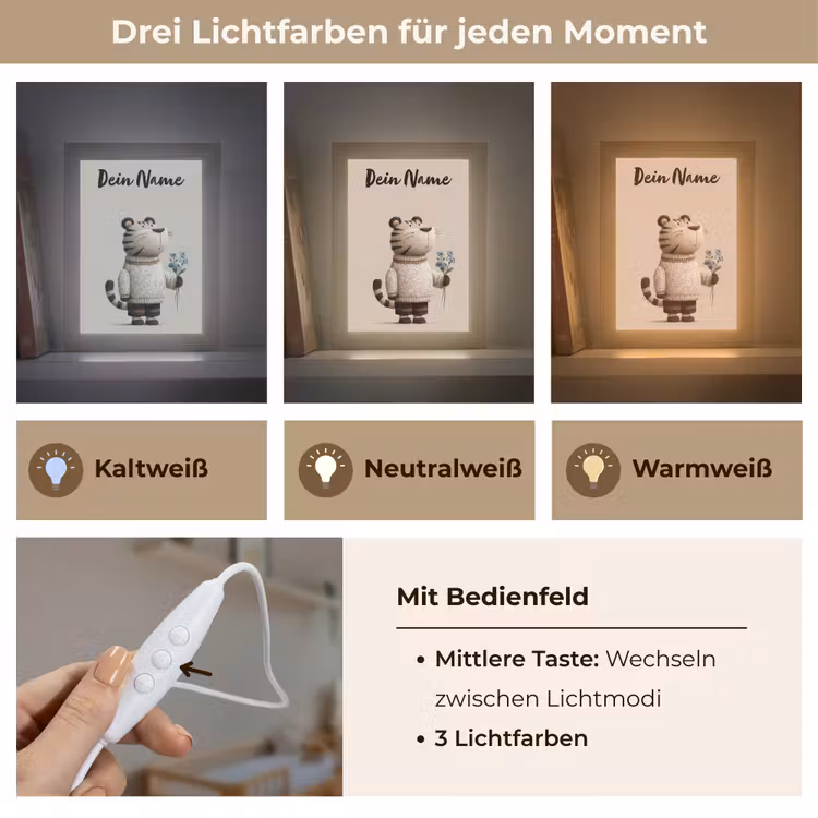 Tijger - Blauwe bloemen - Rustig Light Box met kabel (Kinderlampje) klein -USP_lichtkleurDE
